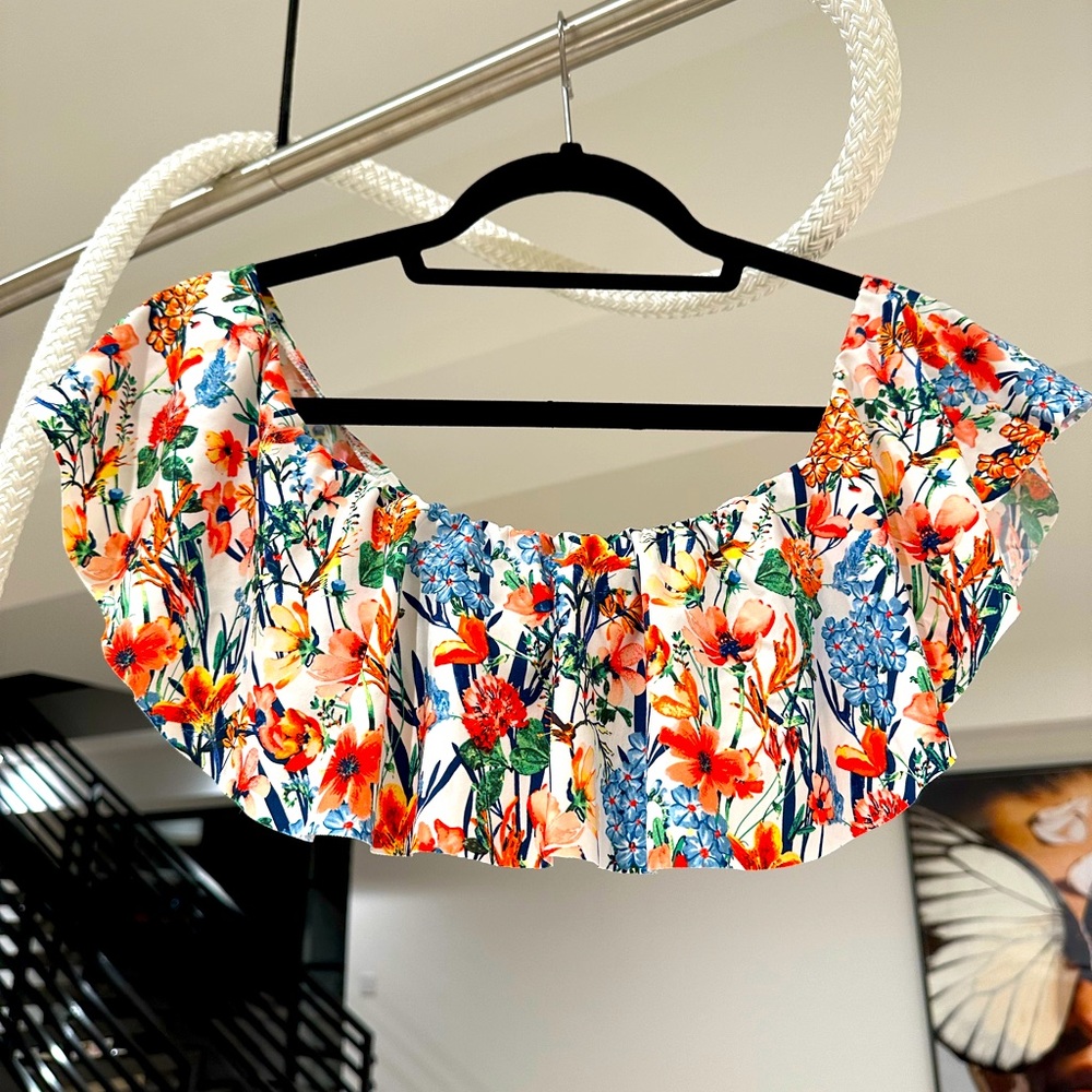 Floral over the shoulder bikini top size small